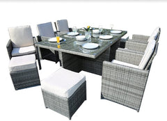 Homeroots 129" X 76" X 46" Gray 11 Piece Outdoor Dining Set With Cushions 372320