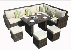 Homeroots 180.96" X 33.54" X 34.71" Brown 8 Piece Outdoor Sectional Set With Cushions 372321