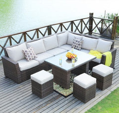 Homeroots 180.96" X 33.54" X 34.71" Brown 8 Piece Outdoor Sectional Set With Cushions 372321