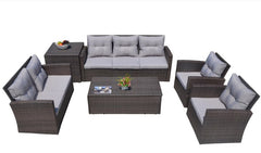 Homeroots 118.56" X 31.59" X 14.82" Brown 6-Piece Patio Conversation Set With Cushions And Storage Boxes 372323