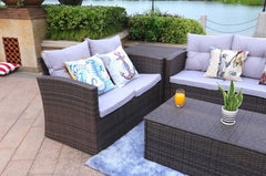 Homeroots 118.56" X 31.59" X 14.82" Brown 6-Piece Patio Conversation Set With Cushions And Storage Boxes 372323