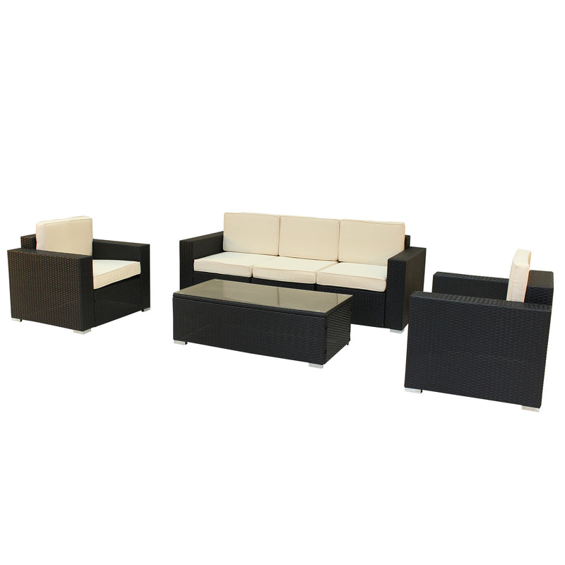 Homeroots Four Piece Brown SQA Faux Rattan and Outdoor Seating Set with Table