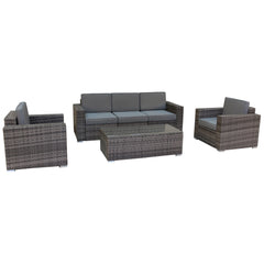 Homeroots Four Piece Brown SQA Faux Rattan and Outdoor Seating Set with Table