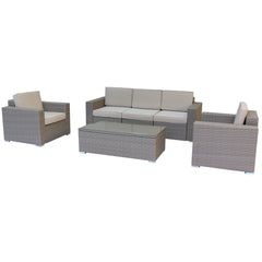 Homeroots Four Piece Brown SQA Faux Rattan and Outdoor Seating Set with Table