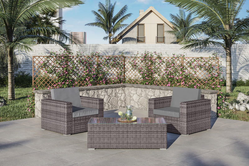 Homeroots Three Piece Gray SQA Faux Rattan and Slate Gray Outdoor Seating Set with Table 476687