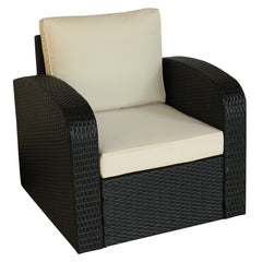 Homeroots Three Piece Black RA Faux Rattan and Ivory Outdoor Seating Set with Table 476689