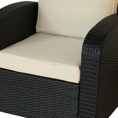 Homeroots Three Piece Black RA Faux Rattan and Ivory Outdoor Seating Set with Table 476689