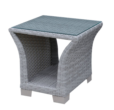 Furniture of America Balmer Contemporary Glass Top Patio End Table in Gray IDF-OS1842GY-E