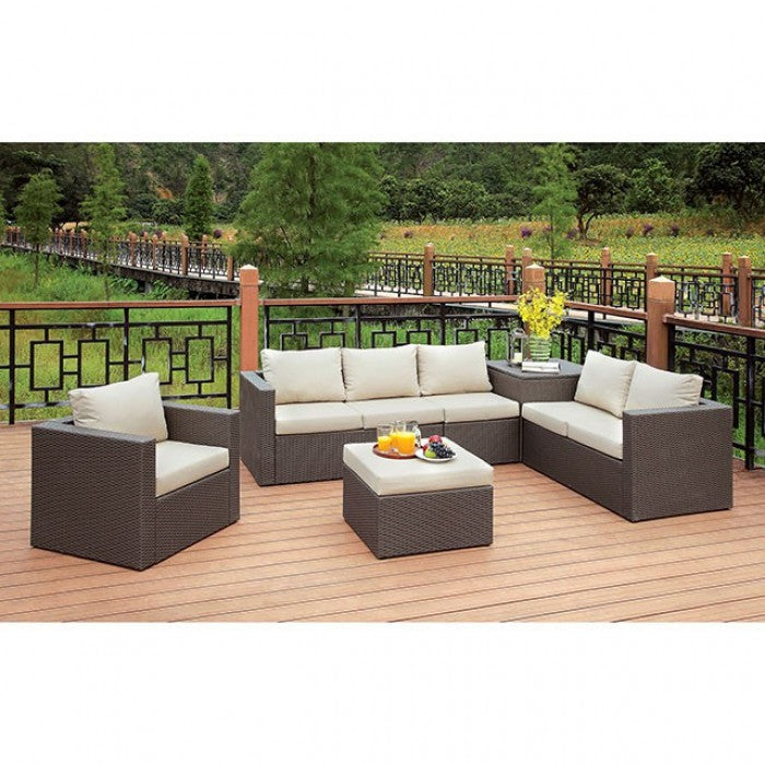 Furniture of America Goodwin Contemporary Fabric Patio Sectional with Ottoman IDF-OS1818-SET