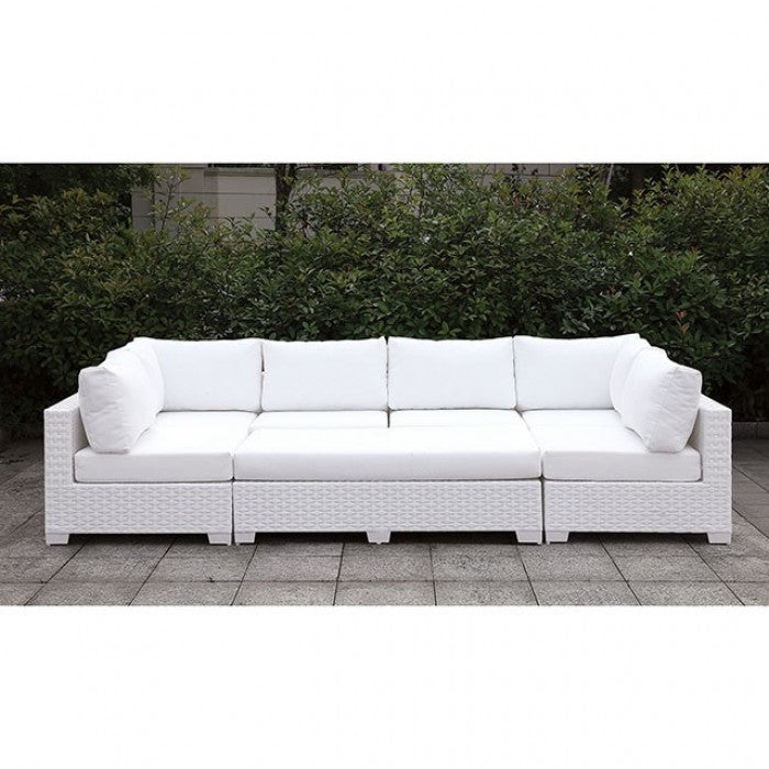 Furniture of America Charles Contemporary Faux Rattan Patio Sectional V IDF-OS2128WH-SET5