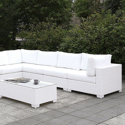 Furniture of America Charles Contemporary Faux Rattan Patio Sectional VIII IDF-OS2128WH-SET8