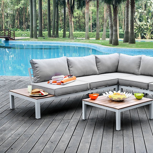 Furniture of America Felisa Contemporary Faux Rattan Patio Sectional with Table IDF-OS2580GY