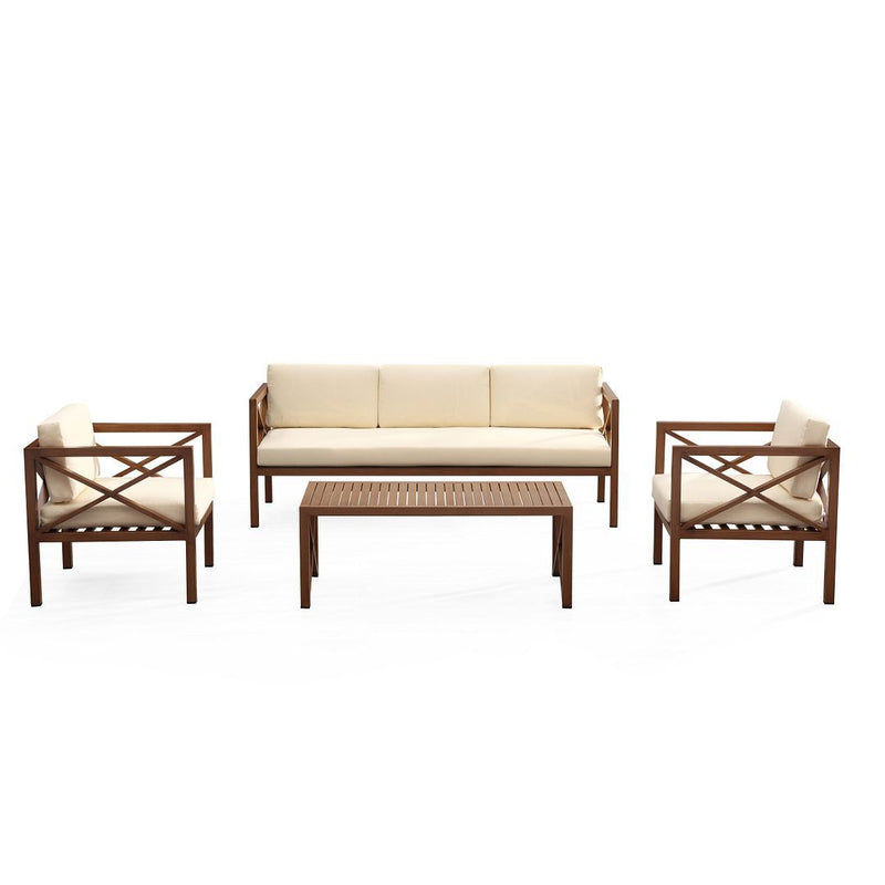 Manhattan Comfort Kingsbay Outdoor Patio Conversation Set in Brown and Cream OD-CV014