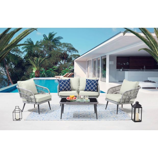 Manhattan Comfort Riviera Patio 4-Person Conversation Set with Coffee Table with Cushions