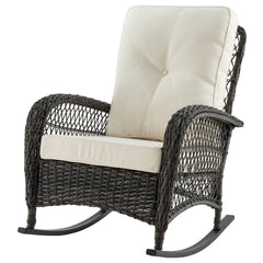 Manhattan Comfort Furttuo Steel Rattan Outdoor Rocking Chair with Cushions