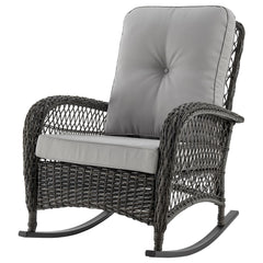 Manhattan Comfort Furttuo Steel Rattan Outdoor Rocking Chair with Cushions