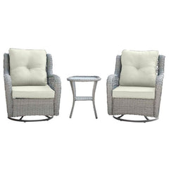 Manhattan Comfort Fruttuo Swivel Steel Rattan 3-Piece Patio Conversation Set with Cushions