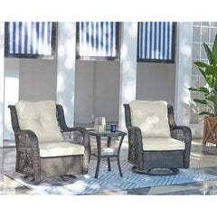 Manhattan Comfort Fruttuo Swivel Steel Rattan 3-Piece Patio Conversation Set with Cushions