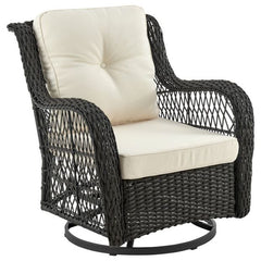 Manhattan Comfort Fruttuo Swivel Steel Rattan 3-Piece Patio Conversation Set with Cushions