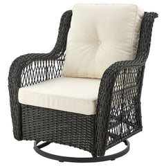 Manhattan Comfort Fruttuo Swivel Steel Rattan 3-Piece Patio Conversation Set with Cushions