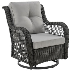 Manhattan Comfort Fruttuo Swivel Steel Rattan 3-Piece Patio Conversation Set with Cushions