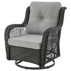 Manhattan Comfort Fruttuo Swivel Steel Rattan 3-Piece Patio Conversation Set with Cushions