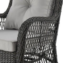 Manhattan Comfort Fruttuo Swivel Steel Rattan 3-Piece Patio Conversation Set with Cushions