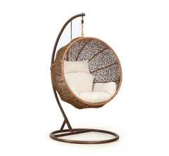 Manhattan Comfort Zolo Metal and Rattan Hanging Lounge Egg Patio Swing with Cream or Grey Cushion