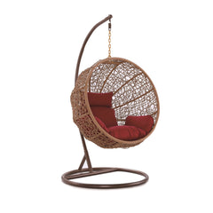 Manhattan Comfort Zolo Metal and Rattan Hanging Lounge Egg Patio Swing with Cream or Grey Cushion