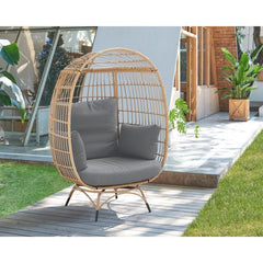 Manhattan Comfort Spezia Freestanding Steel and Rattan Outdoor Egg Chair with Cushions in Cream or Grey