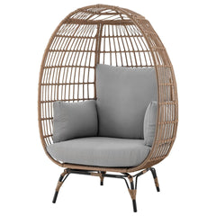Manhattan Comfort Spezia Freestanding Steel and Rattan Outdoor Egg Chair with Cushions in Cream or Grey
